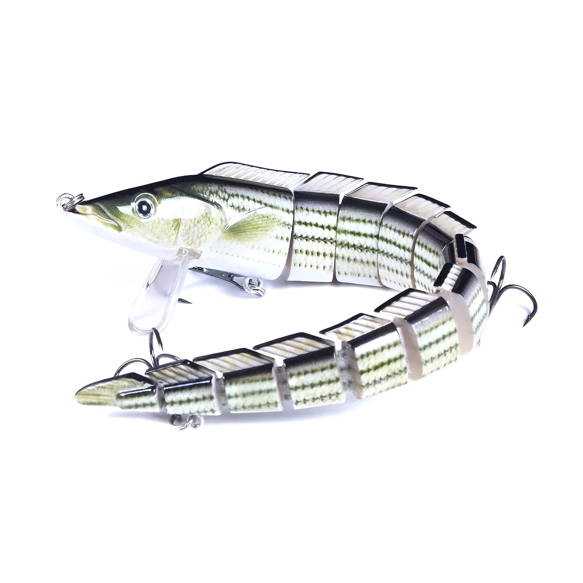 Soft plastic multi-section loach fishing lure measuring 23cm, shown in a high-visibility colour pattern.