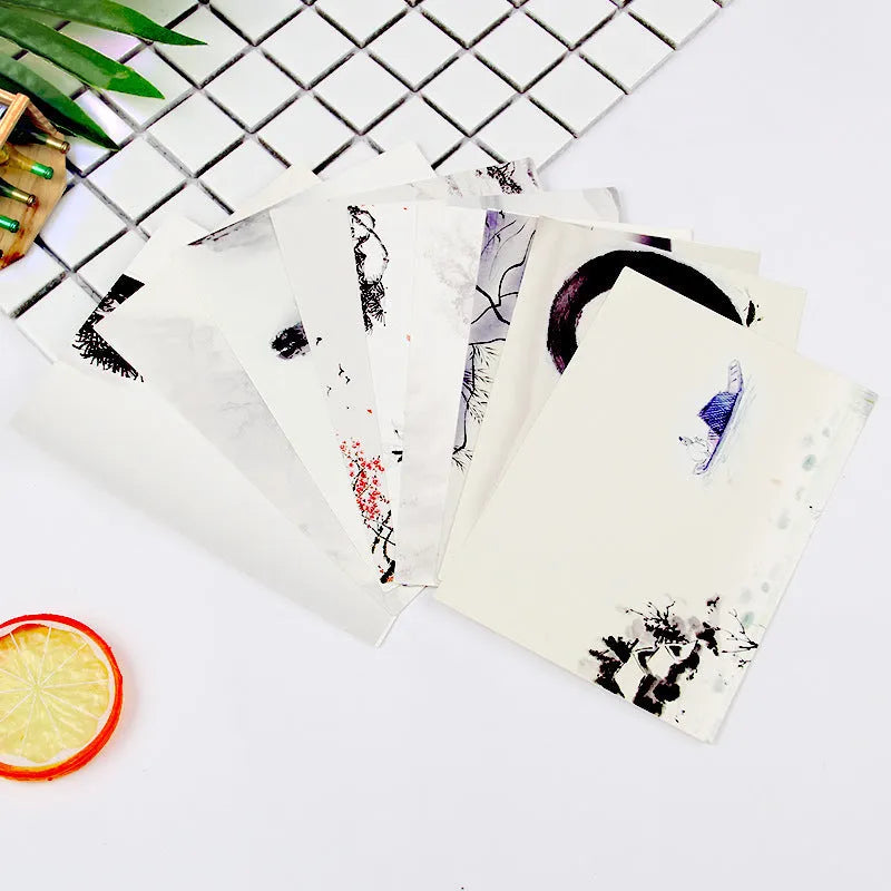 Set of 9 retro Paris Tower postcards with Japanese minimalist cartoon ink painting style design for gifts and decor