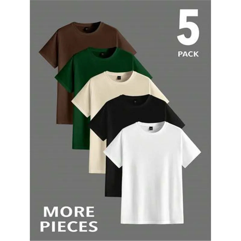 Men's slim-fit short sleeve cotton t-shirt in a straight cut, shown in a selection of available colours.