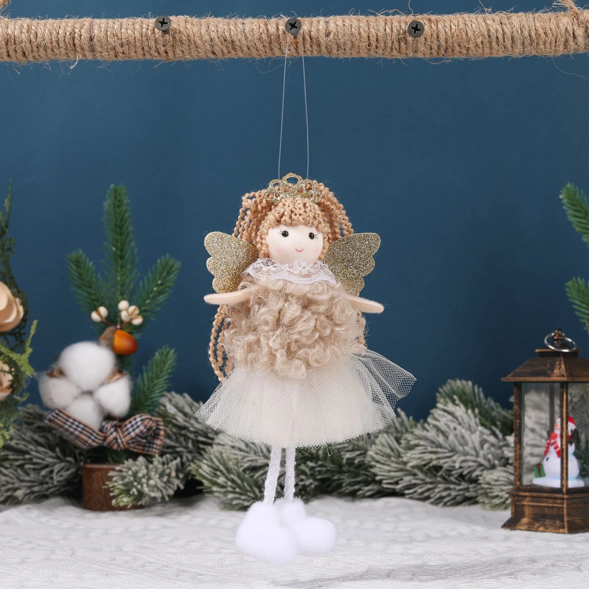 Cloth Christmas angel hair pendant for a girl's high ponytail in white, pink, or khaki colour