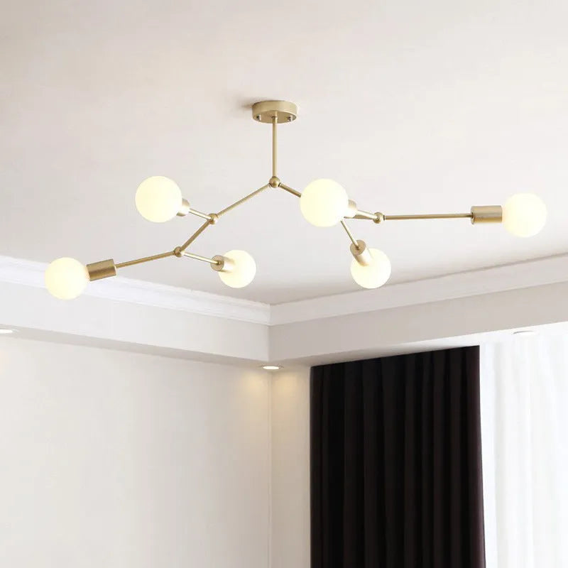 Nordic style iron chandelier ceiling lamp with multiple heads for bedroom or living room