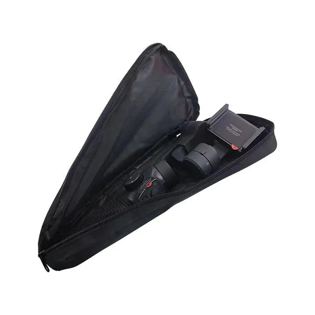 Black cloth storage bag for mobile phone stabilizer accessories with zipper and carry handle