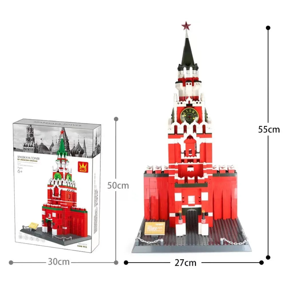Wange plastic building block set with over 800 pieces for constructing landmark models including Big Ben and the Statue of Liberty.