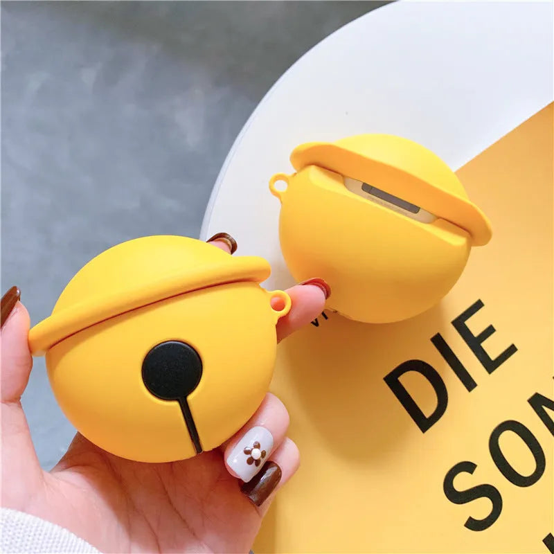 Bright yellow silicone case with bell charm for AirPods 1st and 2nd generation