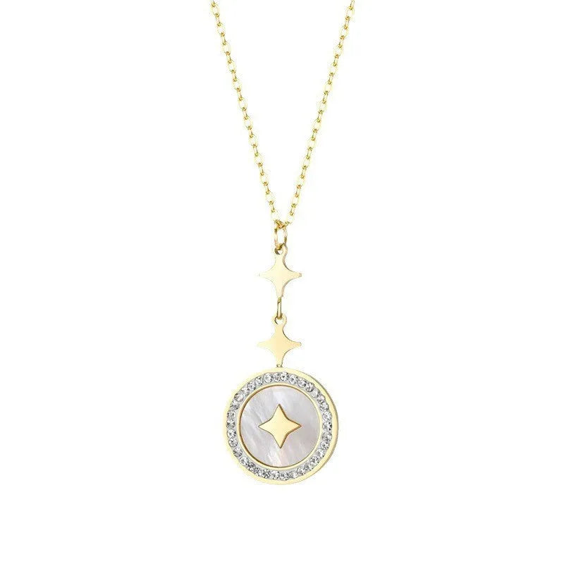 Women's titanium steel necklace with six-pointed star pendant on O-ring chain in gold colour