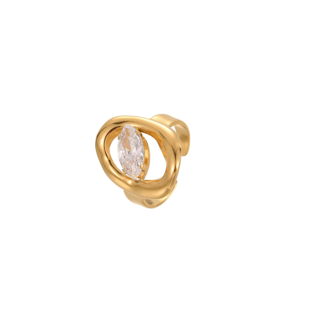 Women's stainless steel geometric zircon ring with open mouth free-size design