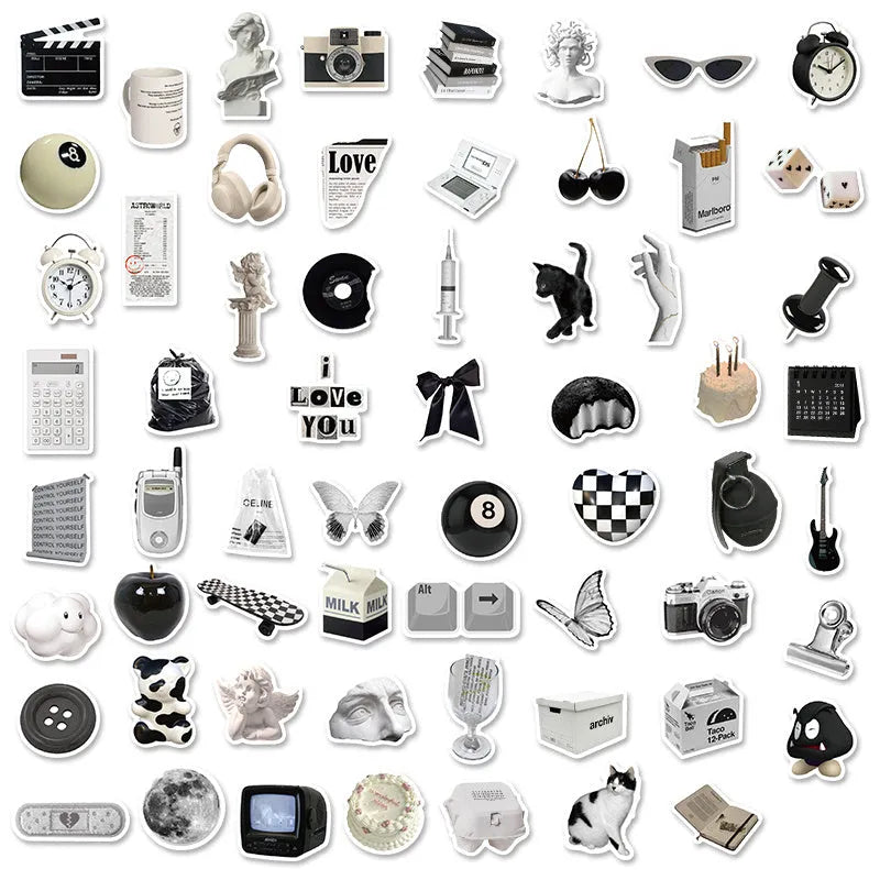 61 black and white simple style PVC waterproof stickers for laptops and phones