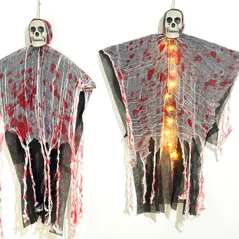 Blood-dyed luminous plastic skull hanging ghost Halloween decoration with glow-in-the-dark properties