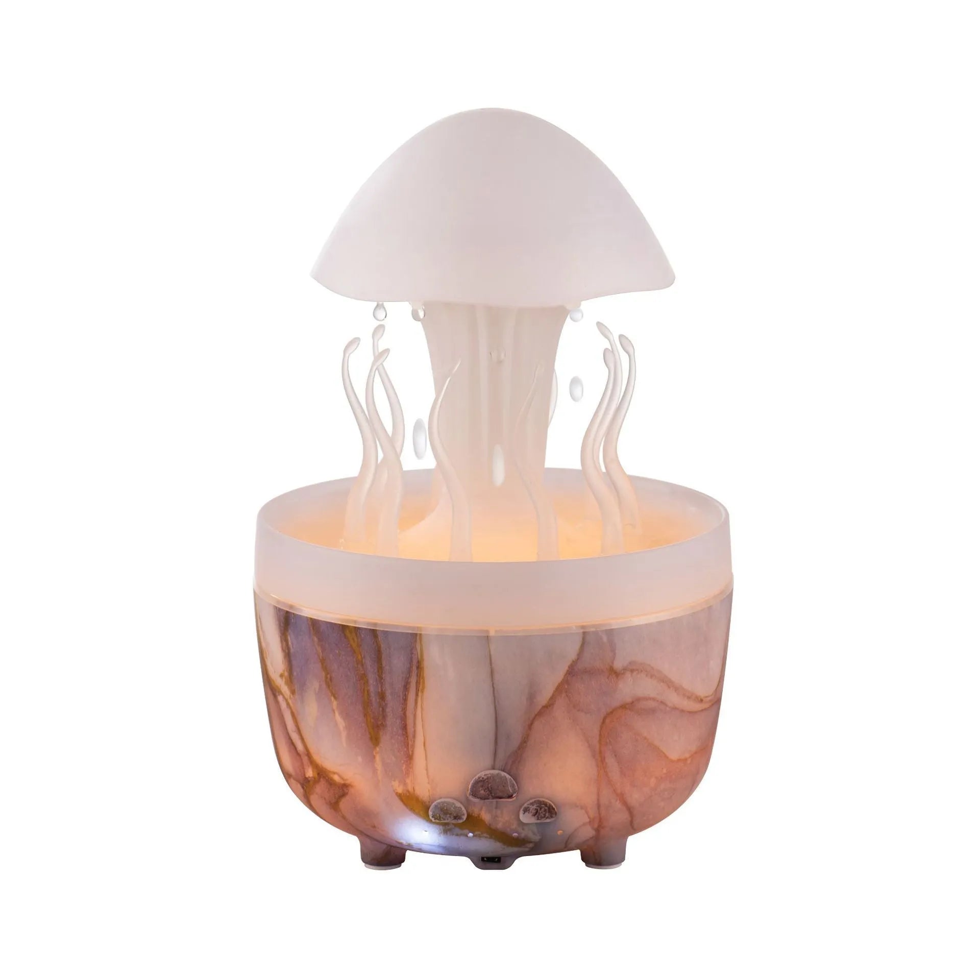 Rotating water drop column-shaped aroma diffuser and night lamp in a light wood grain finish.