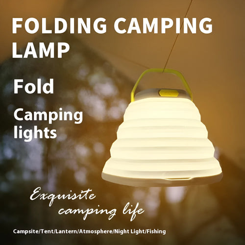 White portable camping lamp with a single-key switch, shown for tent and outdoor lighting.