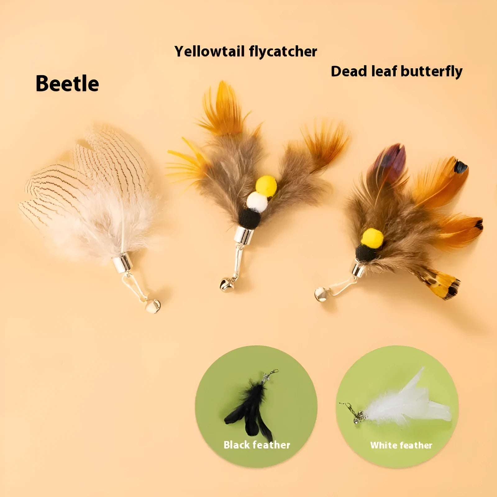 Three steel wire cat toy replacement heads in a small flying insect design on a white background.