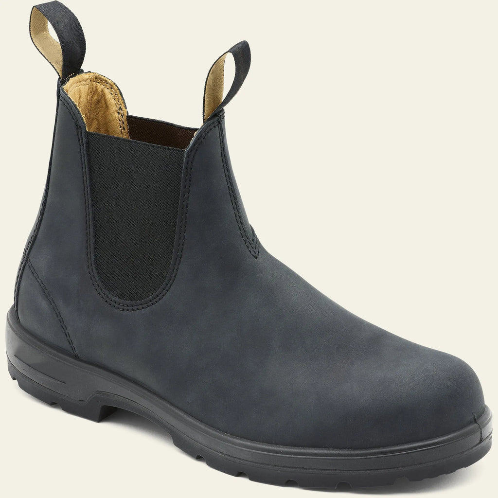 Vintage frosted brown Chelsea boot with round toe and mid-calf height on a neutral background.