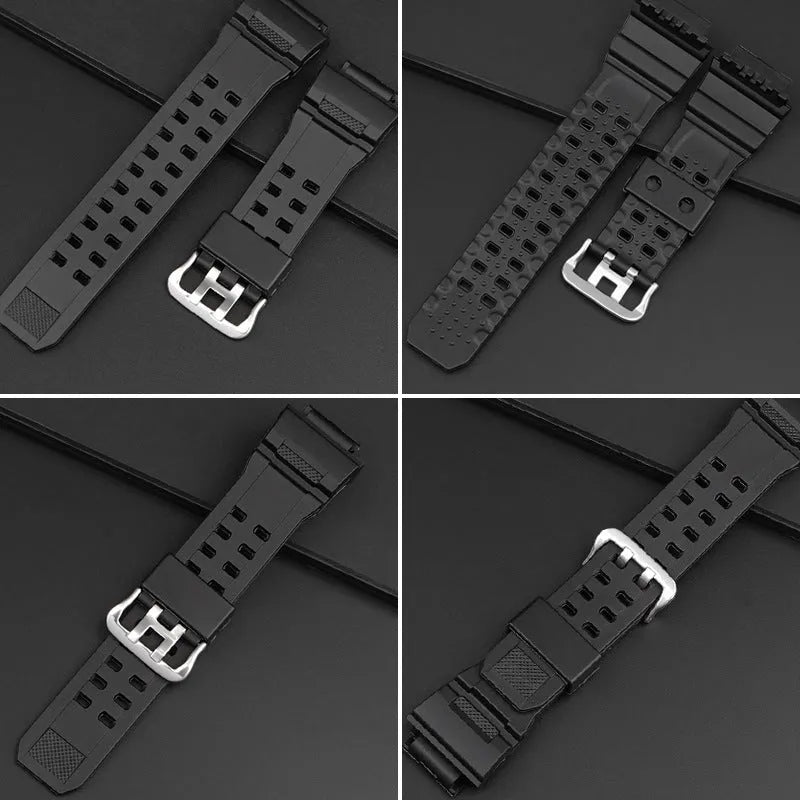 Camouflage pattern TPU watch strap with silver buckle showing 12+7cm length