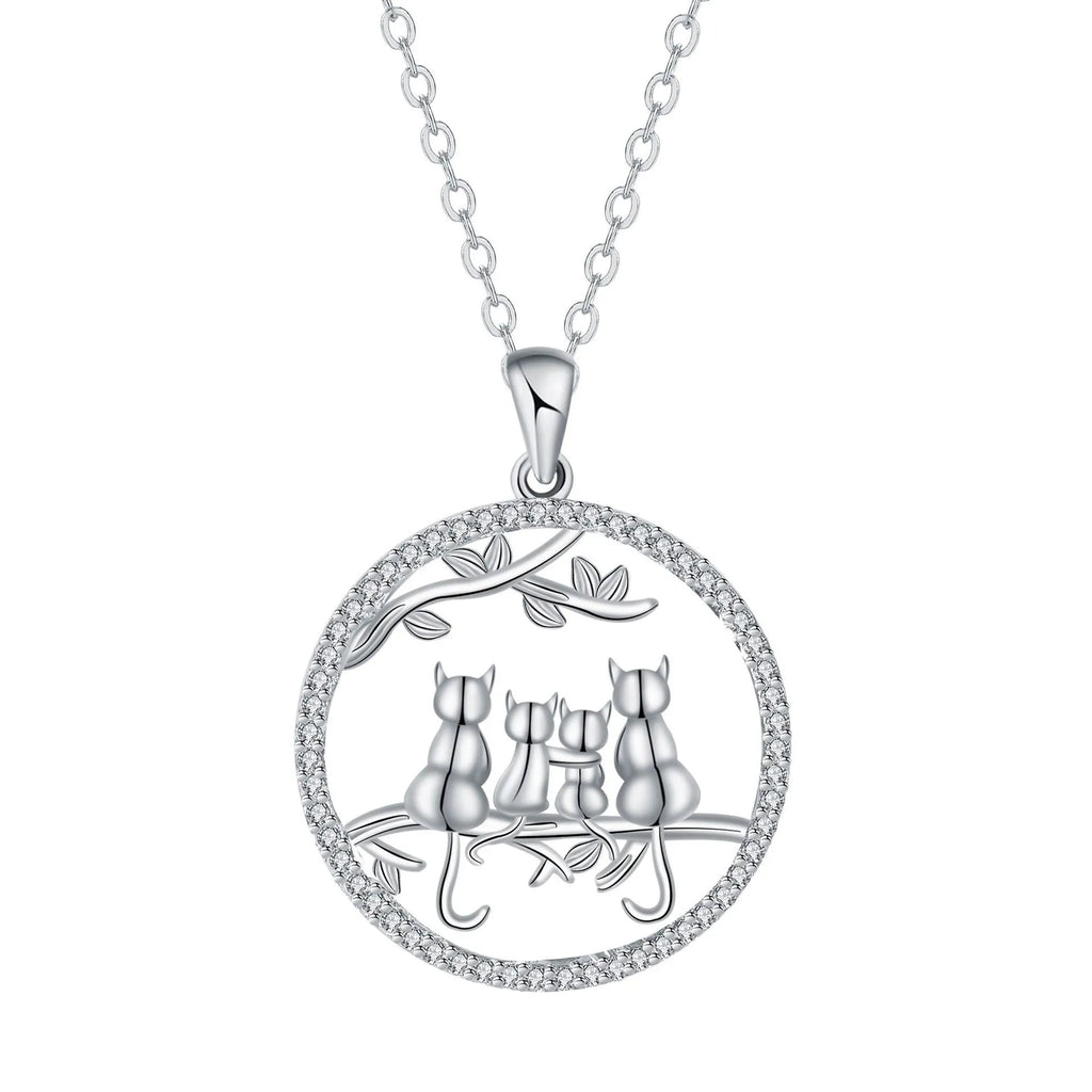 Four Kitten Necklace women's cat pendant jewellery with copper cross chain and electroplated finish