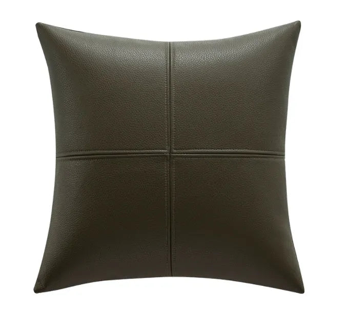 Solid colour soft cowhide leather pillow cover in Nordic style on a sofa.