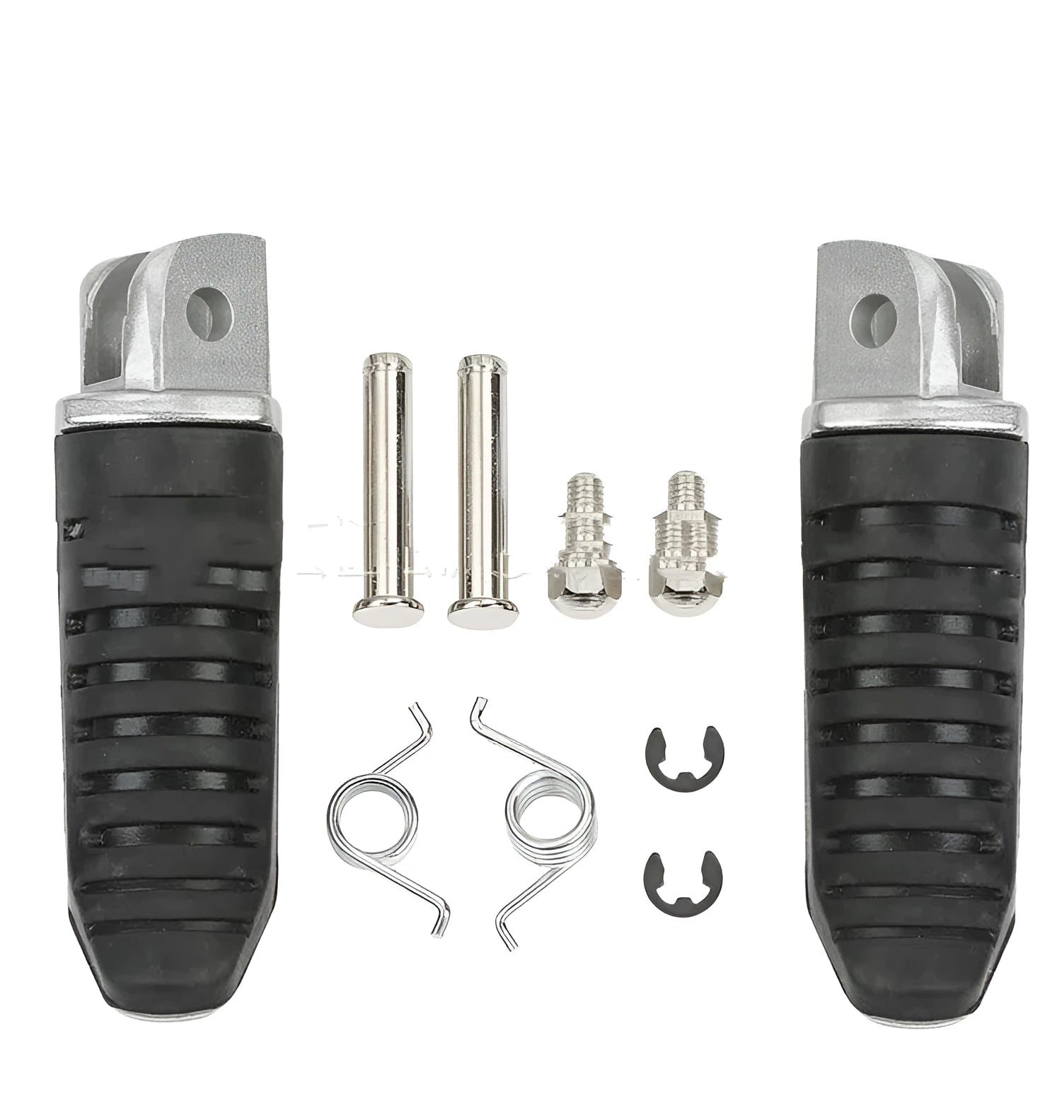Black aluminium alloy motorcycle footpegs and mounting hardware set for Suzuki GSX1300R, V-Strom, GSX650F, GSX1400
