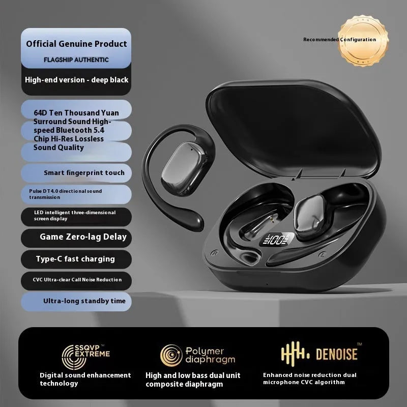 Ear-mounted headphones with digital display screen in black, skin colour or white finish