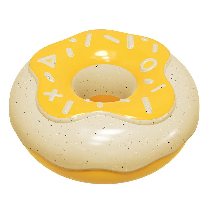TPR molar teeth cleaning donut dog toy with squeaker in pink, yellow and chocolate colours
