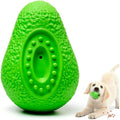 Green avocado-shaped natural rubber dog chew toy with textured surface