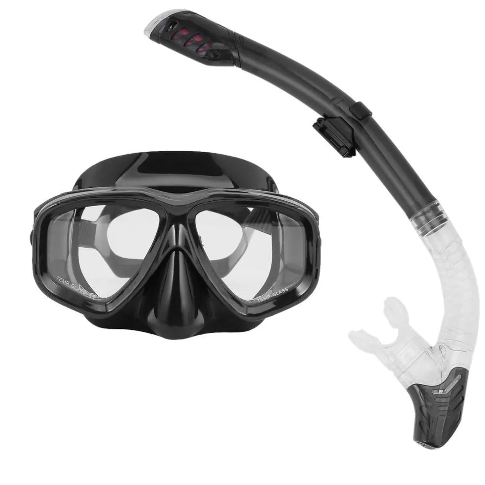 Diving goggles with anti-fog PC frame, glass lens and adjustable silicone strap in multiple colours