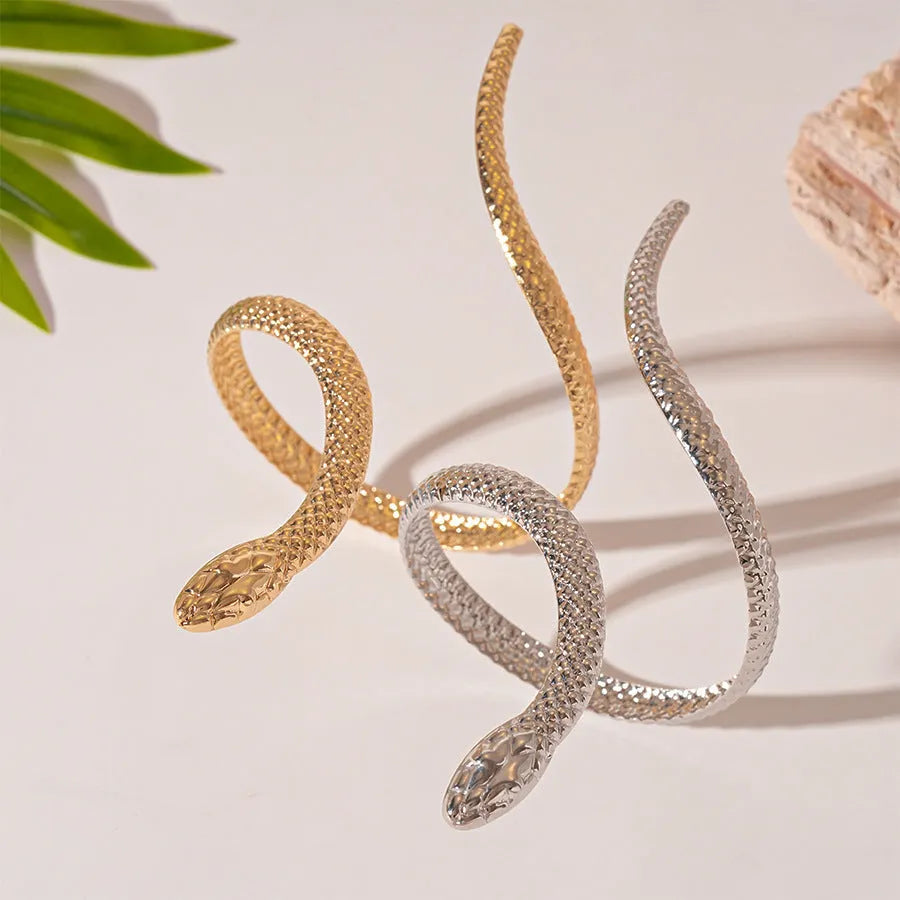 Gold electroplated metal snake design ring and bracelet set with exaggerated twisting