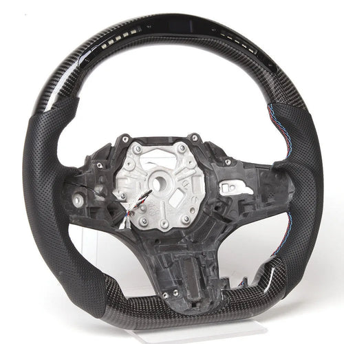Black carbon fibre LED steering wheel for BMW X3 and X5 models