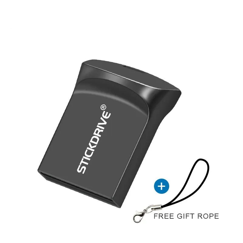Metal USB flash drive with attached necklace chain in silver finish