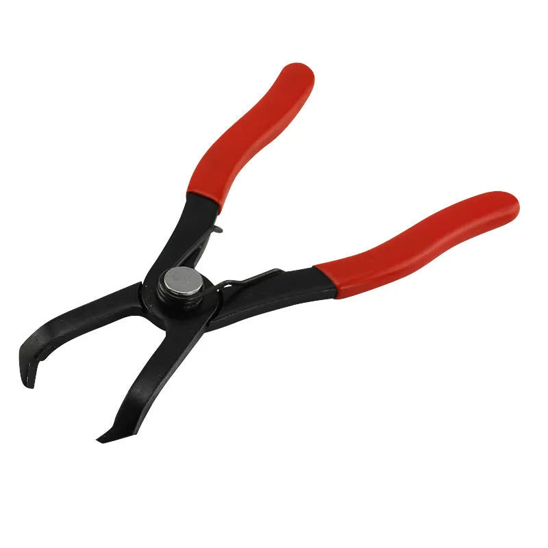 Red interior round nail removal pliers with PVC plastic handles for door panel and trim fastener extraction