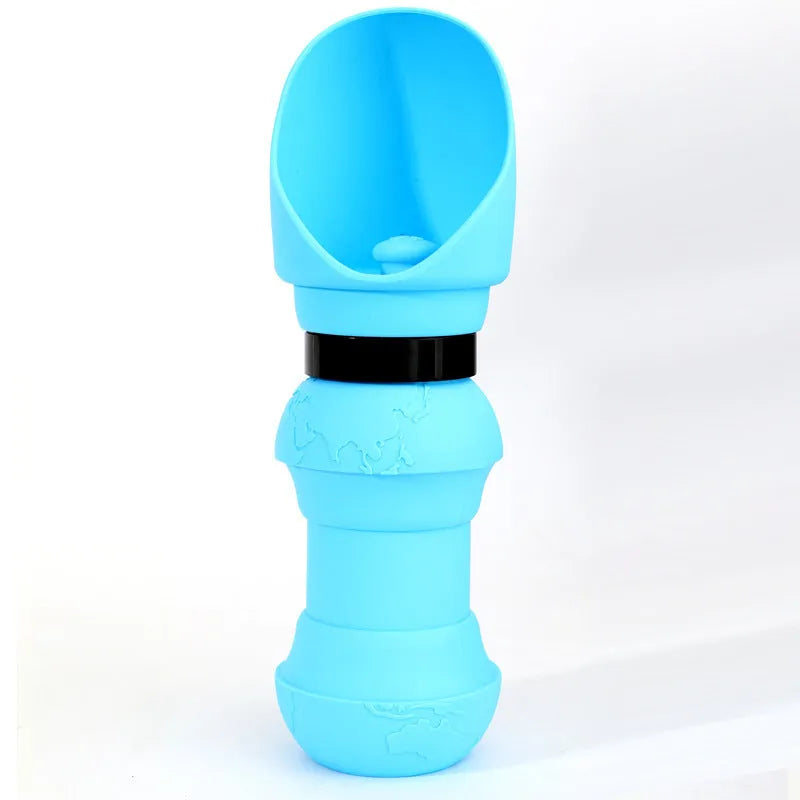 Collapsible silicone pet water cup in folded and unfolded positions showing colour options