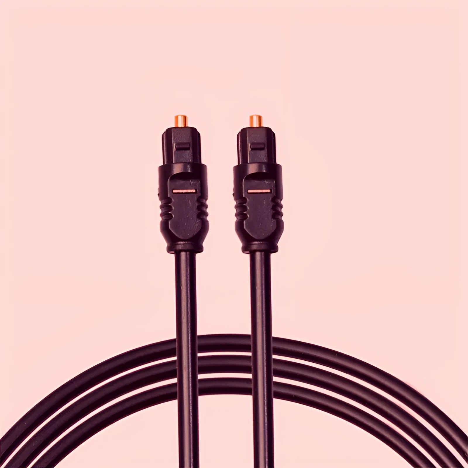 Black 2-metre fibre optic audio cable with 4mm square Toslink connectors on both ends