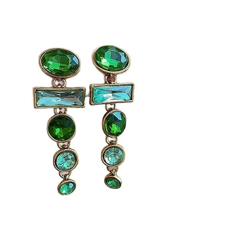Green gradient geometric earrings with Chinese style design and tassel detailing