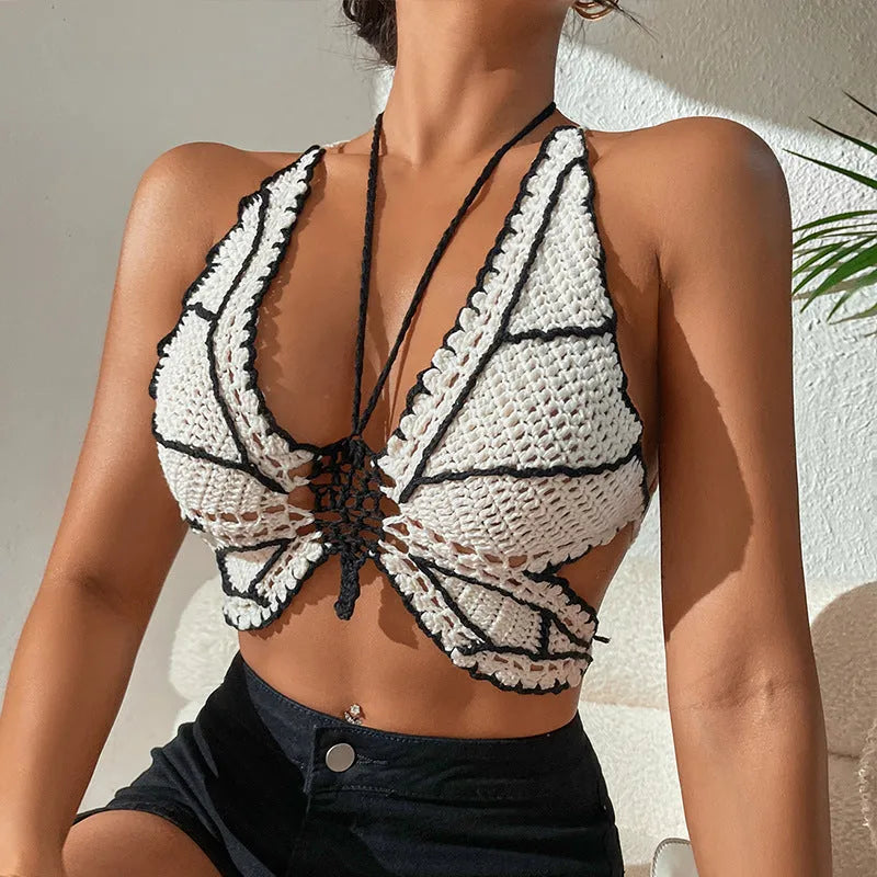 Women's black and white classic bikini swimsuit with acrylic fabric and included top