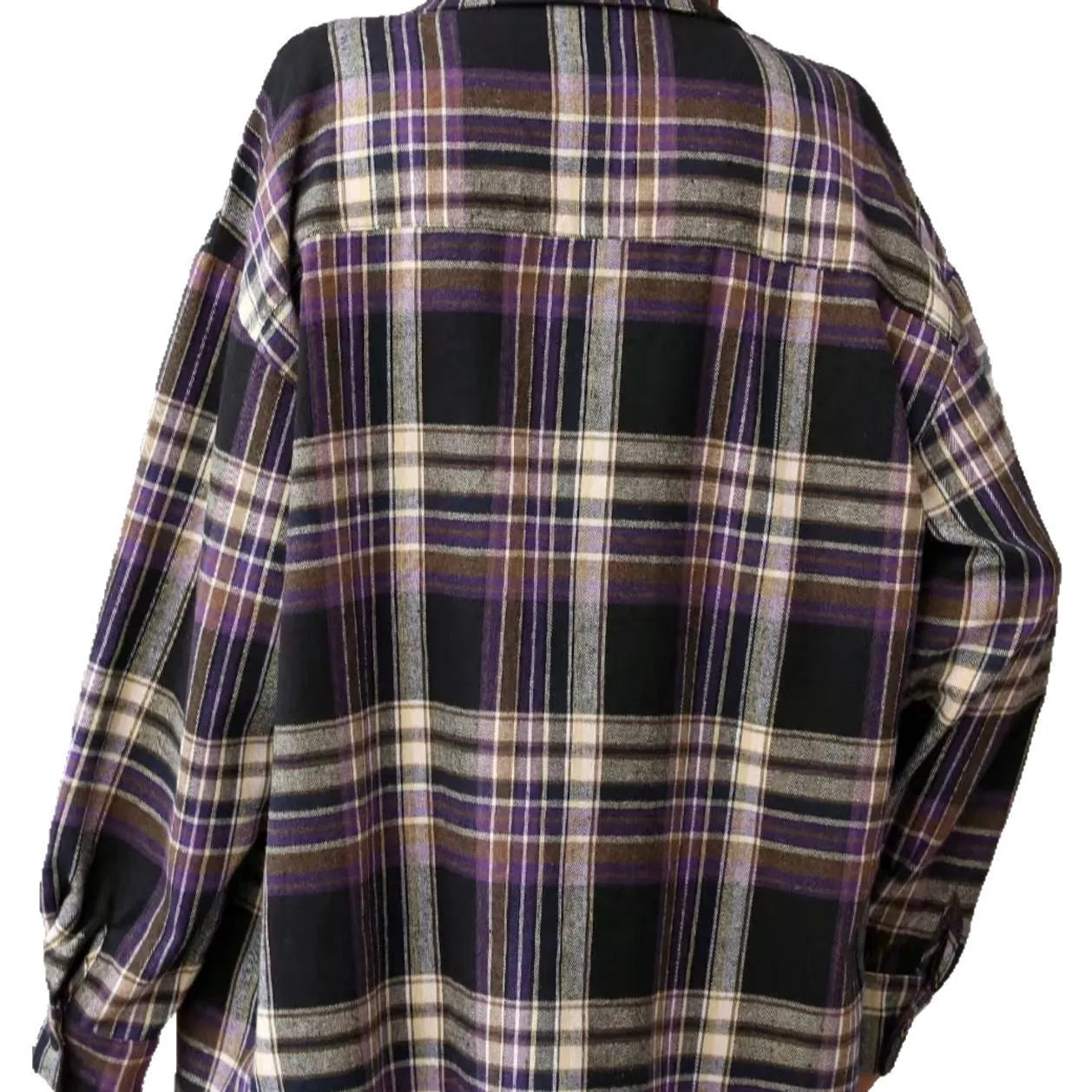 Women's loose casual plaid shirt in cotton available in black, green and purple colours