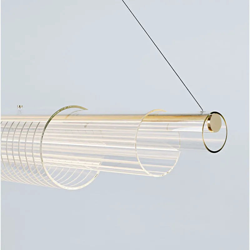 Minimalist glass pendant lamp with iron construction and LED lighting in three length options
