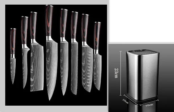 30cm chef knife with Damascus pattern blade and colour steel handle