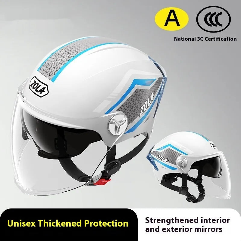 Children's motorcycle half helmet with double mirror visor in light brown colour variant