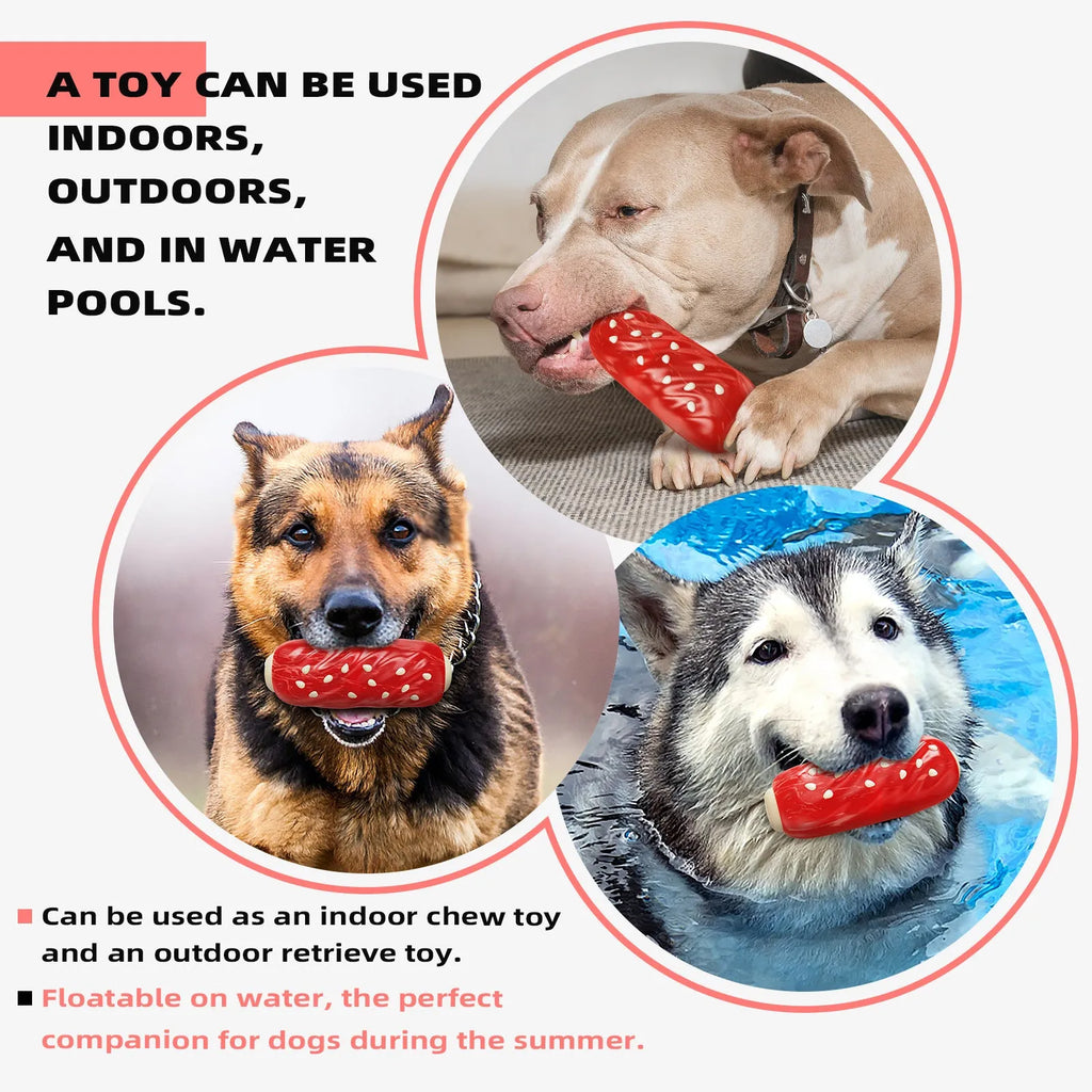 Primary colour plastic dog chew toy with toothbrush and molar rod textured design