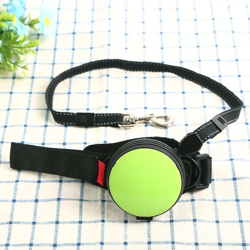 Pet Holding Hands automatic retractable dog leash extended, showing nylon cord and ergonomic handle.