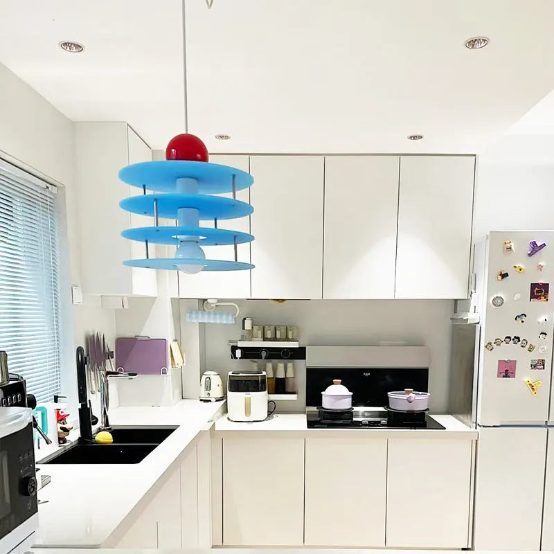 PH5 style restaurant chandelier with frosted macaron glass shade in adjustable pendant design