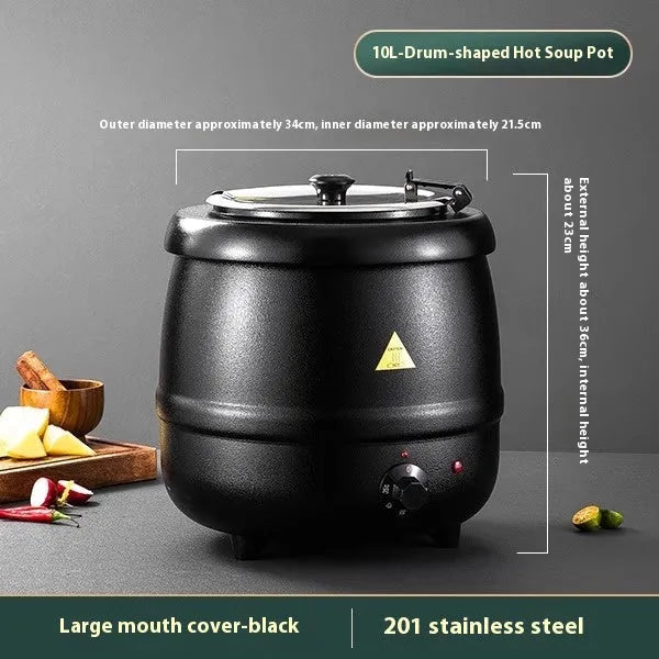 Black stainless steel electric heating insulation pot with steel cover and adapter plug