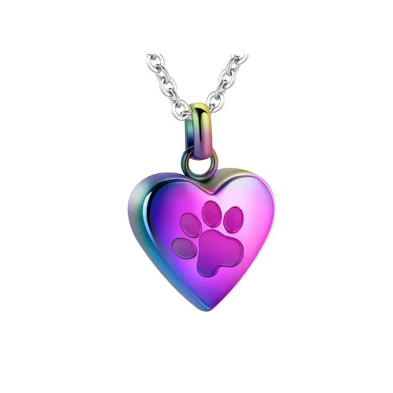 Openable heart-shaped titanium steel cinerary necklace with a love paw print design.