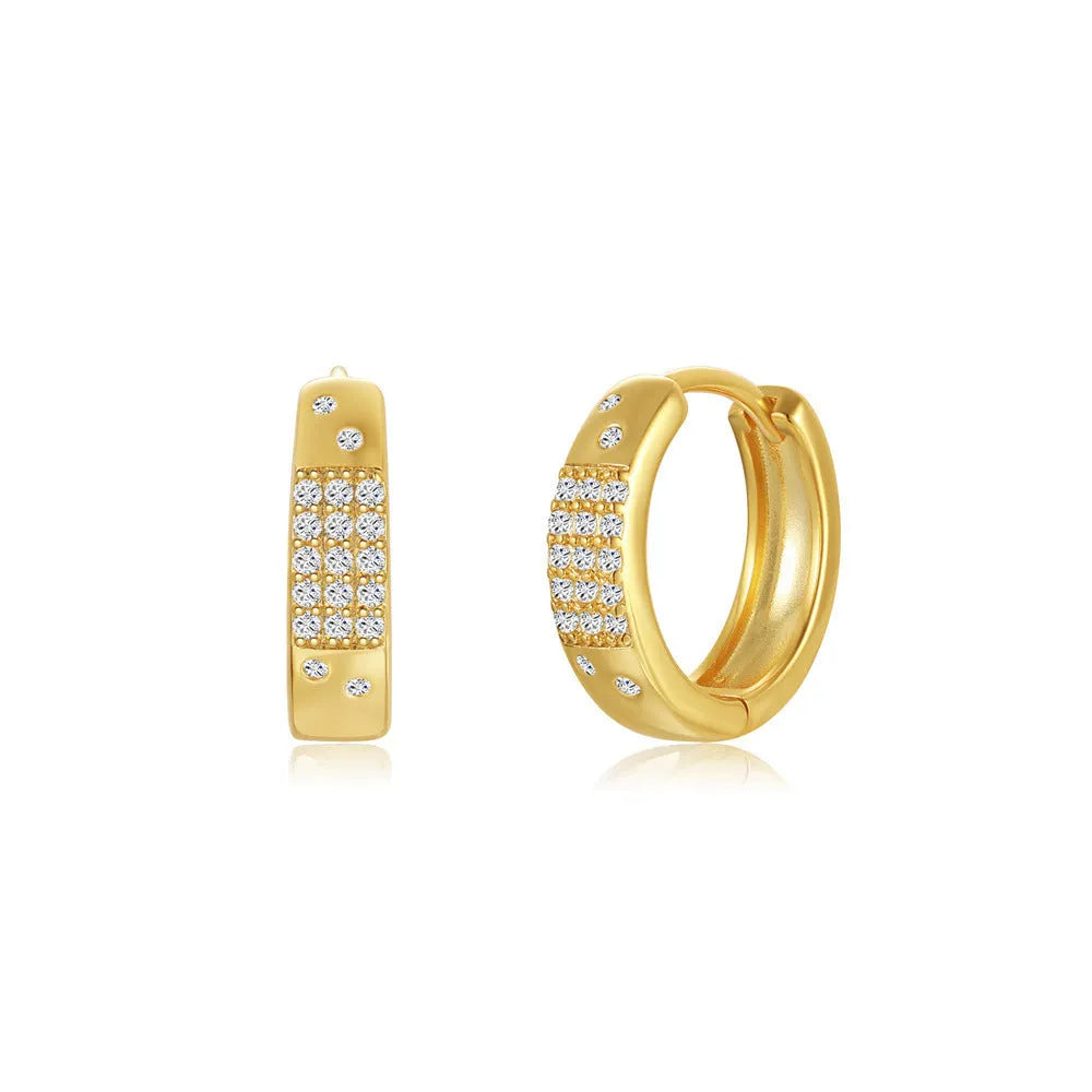 Brass diamond earclip earrings in geometric circular design with gold electroplated finish