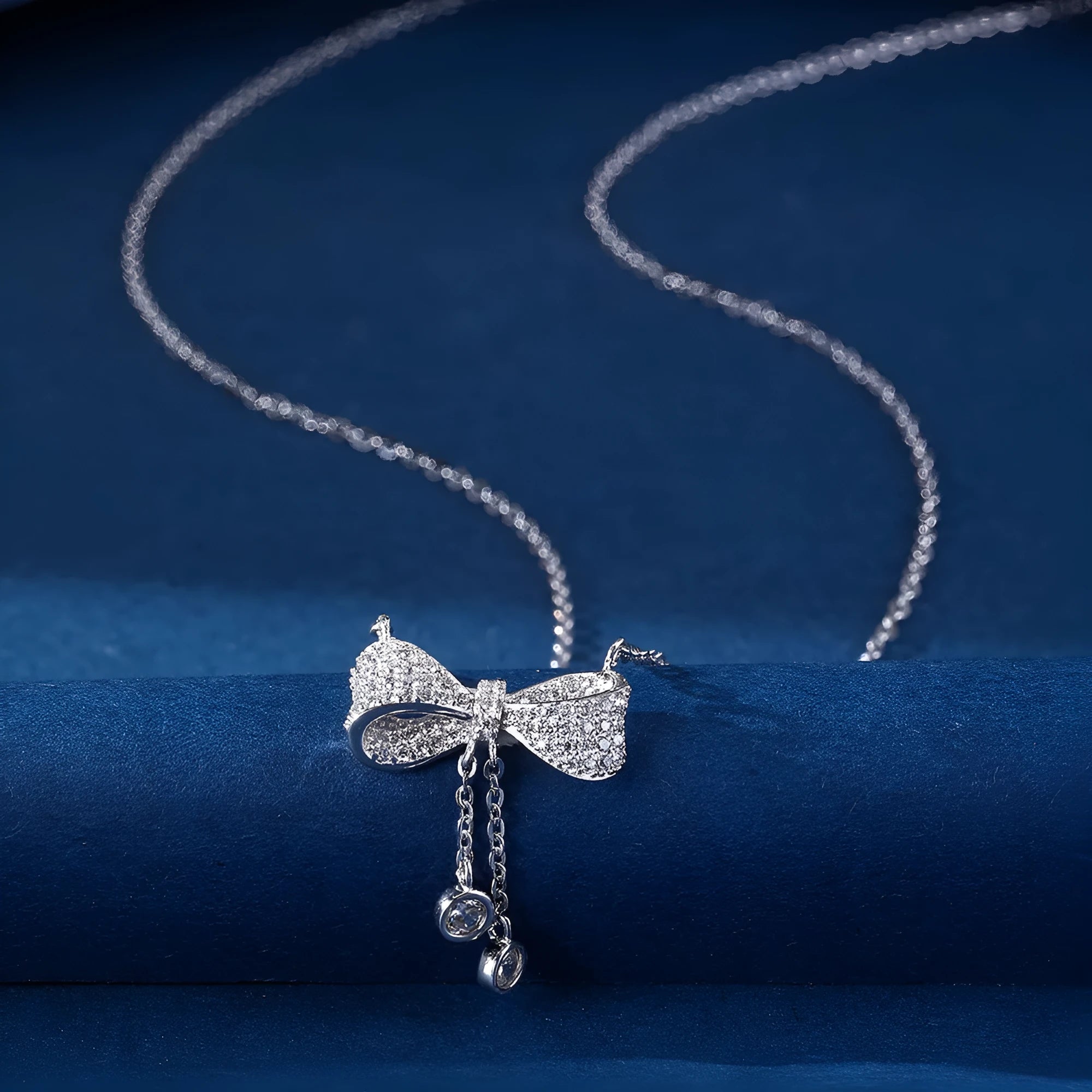 S925 sterling silver bow pendant clavicle necklace on 40-45cm O-ring chain