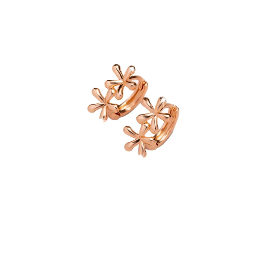 Circular rose gold earrings with waterdrop flower design for women