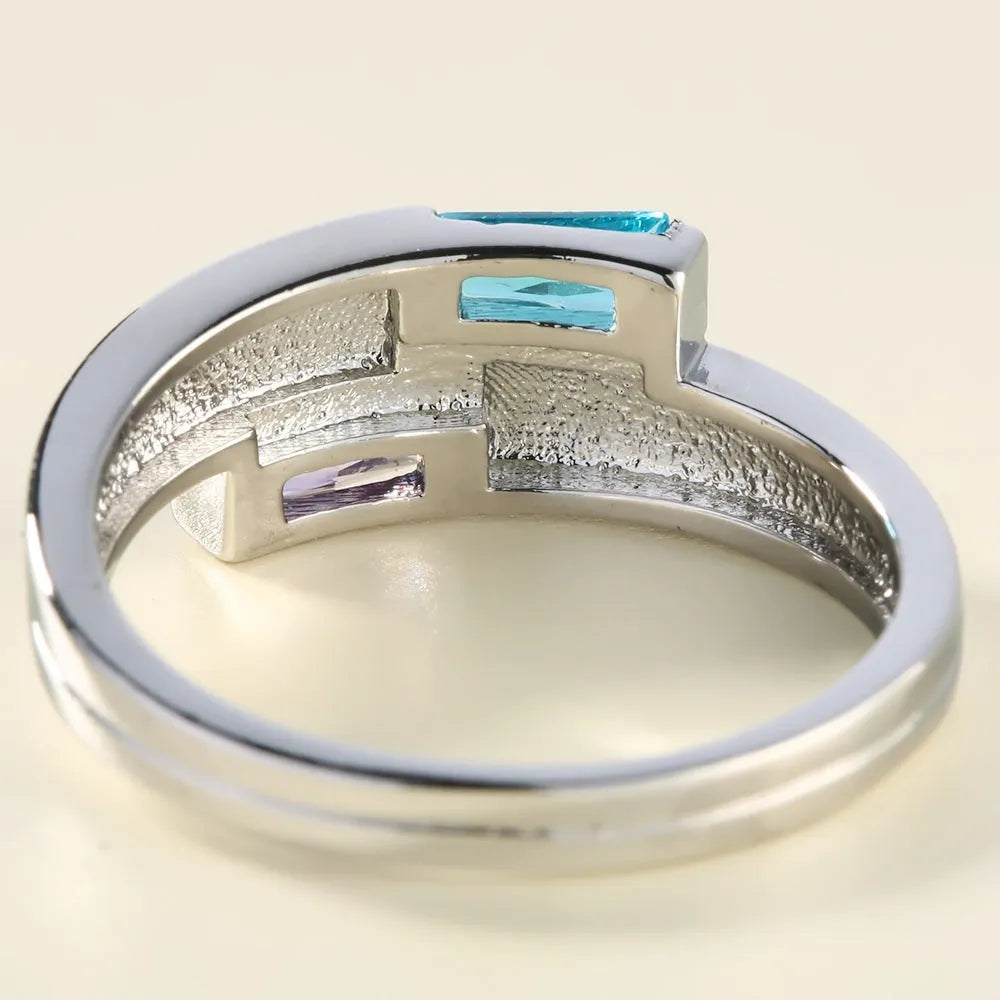 Copper ring with zircon inlay and electroplated silver finish in contemporary ins style