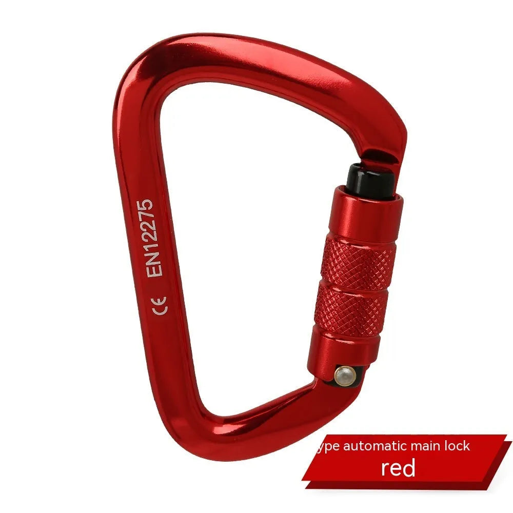 D-type steel climbing lock with choice of automatic or threaded gate, shown in red colour.