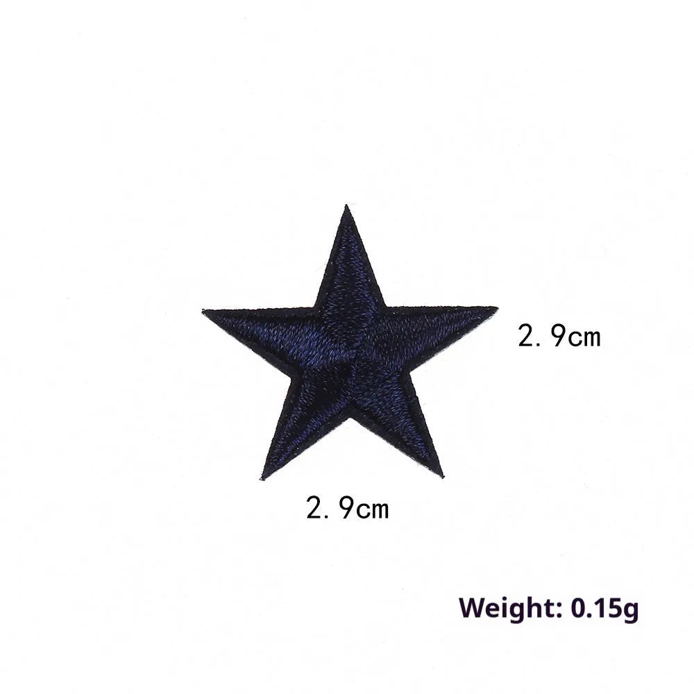 Colourful handmade embroidered five-pointed star cloth stickers for DIY decoration on fabric.