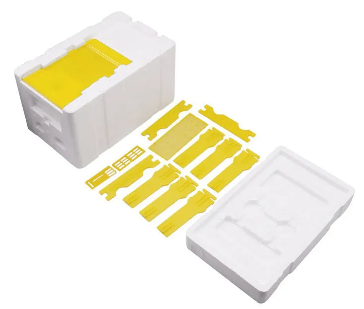 Three white EPS foam bee delivery boxes for hive mating and pollination transport