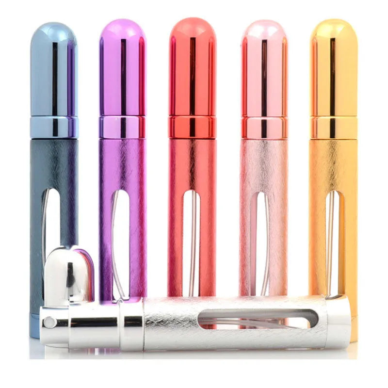 Slender 12ml aluminium portable perfume bottle with glass liner in choice of six colours.