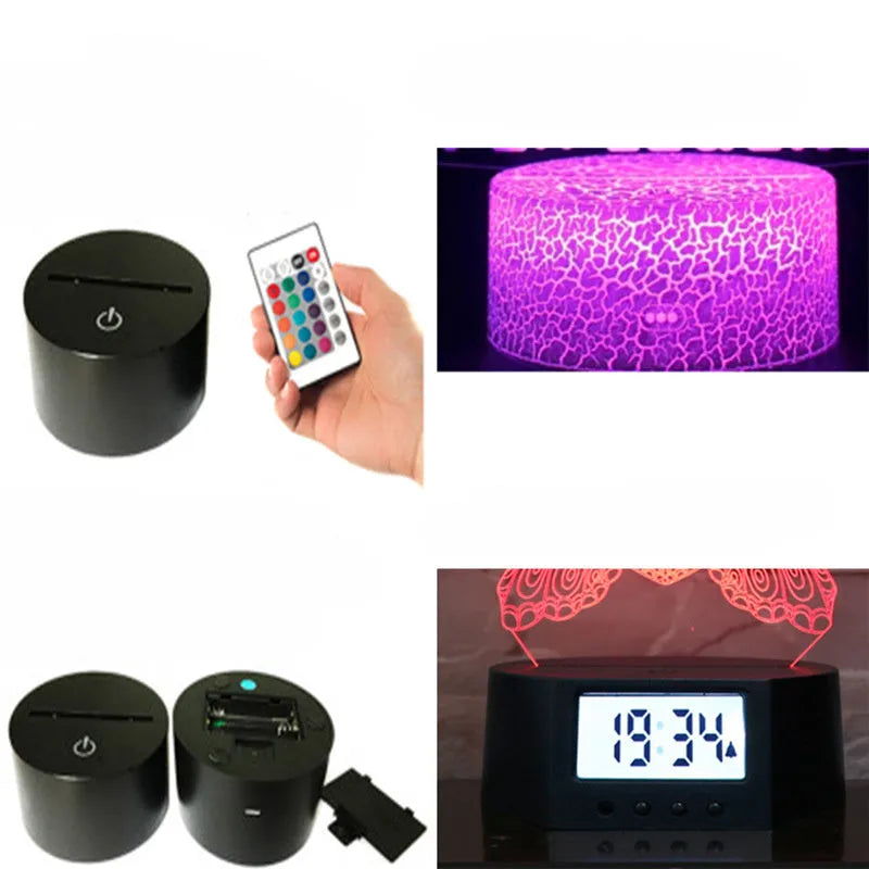 Blue shark-shaped 3D LED night light on a square white base with remote control for 16 colours.
